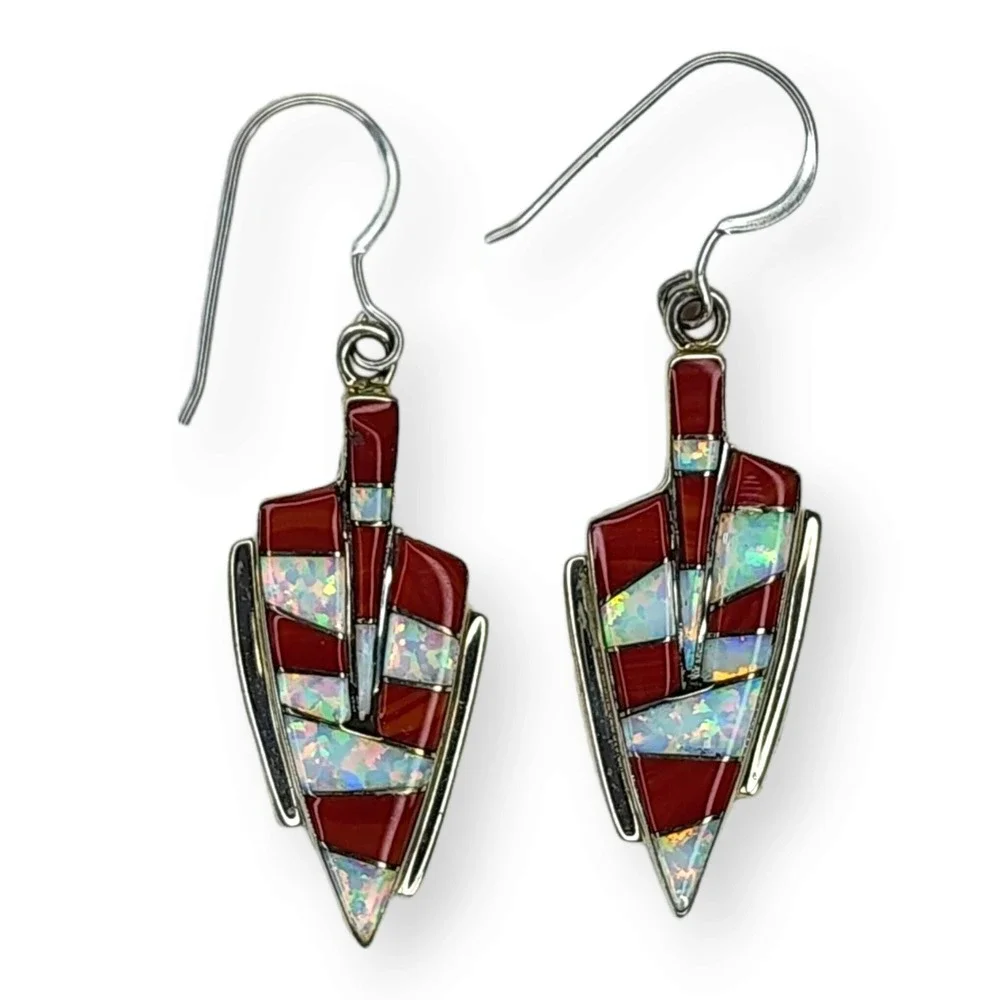 Southwestern Sterling Silver 925 Synthetic Opal Spiny Oyster Pendant Earring Set